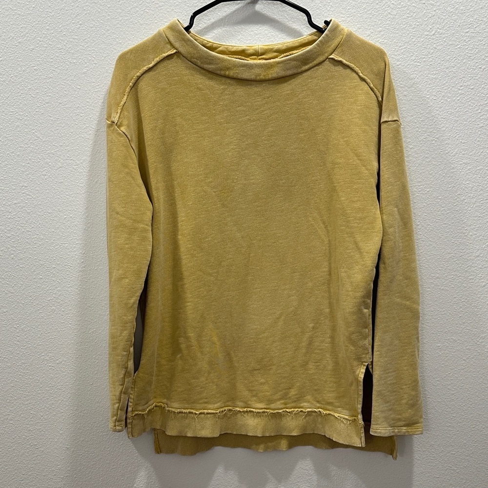 Pilcro Anthropologie Yellow Acid Wash sweatshirt split hem Long Sleeve Spring - Picture 1 of 5